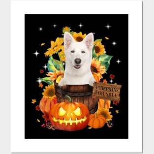 White German Shepherd Halloween Pumpkin Fall Bucket Posters and Art